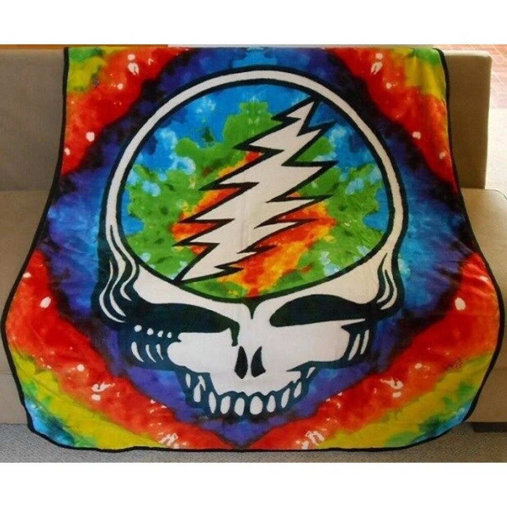 New Steal Your Face Tie Dye Skull Plush Throw Gift Blanket Grateful Dead SYF NIP